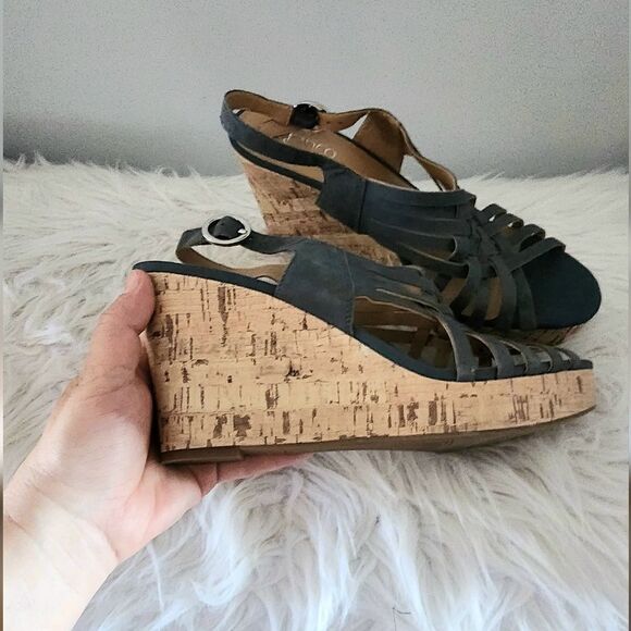 Franco Sarto open toe cork wedge sandals slingback women's 11 blue gray color - Picture 3 of 8
